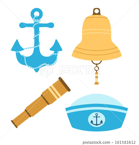 flat nautical set with spyglass, vector illustration 101581612