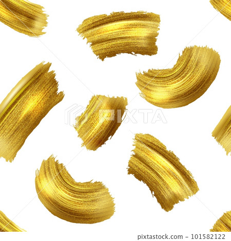 Paint brush stroke pattern, gold stripes. Abstract repeat of ink swatch, artistic tile, grunge golden shapes. Luxury style shiny background. Glittering brushstrokes vector seamless texture Paint brush stroke pattern, gold stripes. Abstract repeat of ink swatch, artistic tile, grunge golden shapes. Luxury style shiny background. Glittering brushstrokes vector seamless texture 101582122