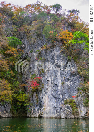 Lake Shinryu in Taishakukyo Gorge seen from a pleasure boat Lake Shinryu in Taishakukyo Gorge seen from a pleasure boat 101582194