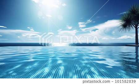 Empty swimming pool in tropical resort in summer background. Generative AI illustration 101582839