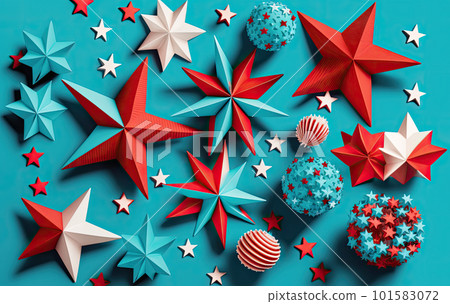 Independence Day paper art. 4th of July. Patriot America. Blue and red stars. Independence Day paper art. 4th of July. Patriot America. Blue and red stars. 101583072