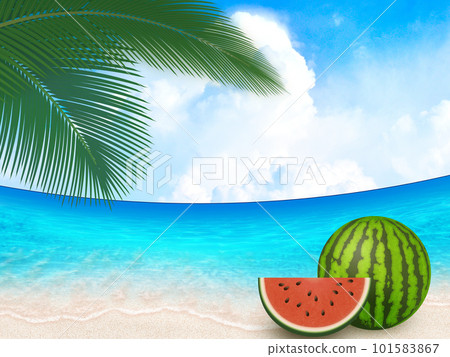 Summer blue sea, palm trees and watermelon Summer blue sea, palm trees and watermelon 101583867