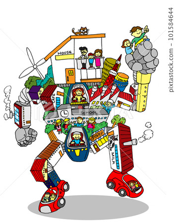 Self-propelled towns Image illustrations of self-propelled towns such as houses, factories, schools, etc. 101584644