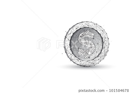 Abstract coin with dollar sign made of black and white lines and dots isolated on white background. Abstract coin with dollar sign made of black and white lines and dots isolated on white background. 101584678