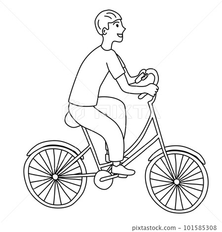 Man traveling on bike, healthy and sport lifestyle concept, flat vector outline for coloring book 101585308