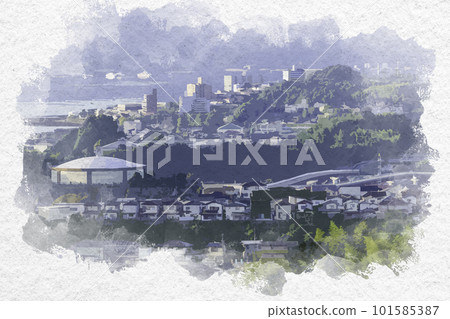 Watercolor style Miyajima and Miyajimaguchi, Hatsukaichi City, Hiroshima Prefecture Watercolor style Miyajima and Miyajimaguchi, Hatsukaichi City, Hiroshima Prefecture 101585387
