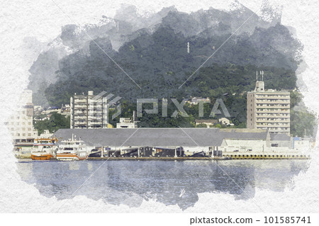 Watercolor-style Miyajimaguchi Passenger Terminal Pier, Hatsukaichi City, Hiroshima Prefecture Watercolor-style Miyajimaguchi Passenger Terminal Pier, Hatsukaichi City, Hiroshima Prefecture 101585741