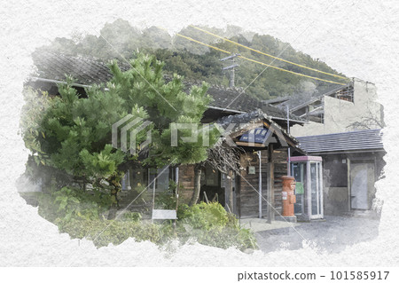 Watercolor-style JR Mibukuro Station, Soja City, Okayama Prefecture 101585917