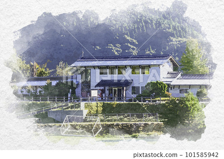 Watercolor style Green Museum Shingo Onsen Midori no Yakata Niimi City, Okayama Prefecture 101585942