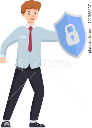 Digital data protection illustration with cyber security cartoon character. Cloud computing network safety concept 101586007