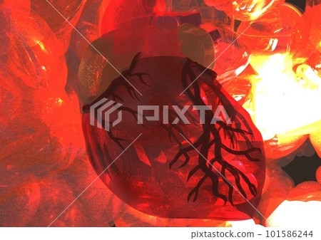 Inside the body, inside the heart, front view, fluoroscopy, watermark image (3DCG) 101586244