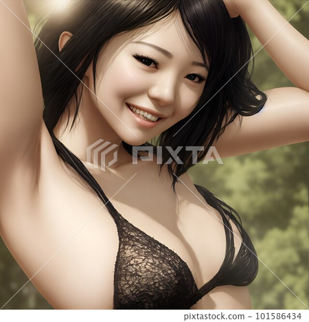 smiling woman in black swimsuit smiling woman in black swimsuit 101586434