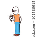 Stock Illustration: Character looking at smartphone Simple look View screen 101586615