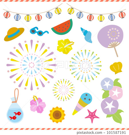Summer icon set_Summer festival with fireworks at the sea 101587191