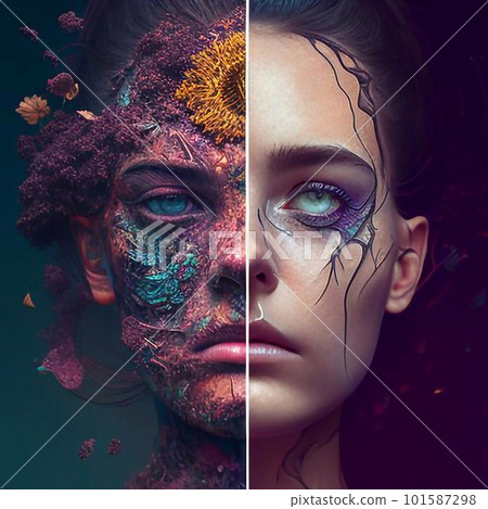 girl with creative make up like a face art girl with creative make up like a face art 101587298