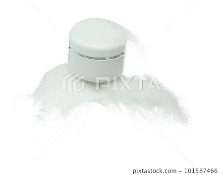 Cosmetic container white bottle fly splashing on white sand. Tube transparent sand powder in mid air. Moisturizer lotion cream bottle explosion flying. White background isolated high speed shutter Cosmetic container white bottle fly splashing on white sand. Tube transparent sand powder in mid air. Moisturizer lotion cream bottle explosion flying. White background isolated high speed shutter 101587466