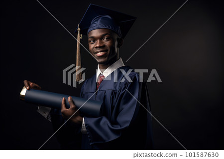Proud and happy graduate in graduation cap and gown holdong a diploma, AI generative image Proud and happy graduate in graduation cap and gown holdong a diploma, AI generative image 101587630
