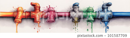 A painting of a multicolored fire hydrant. AI generative image A painting of a multicolored fire hydrant. AI generative image 101587709