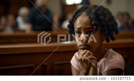 A young girl sitting in a courtroom looking at the camera. AI generative image A young girl sitting in a courtroom looking at the camera. AI generative image 101587755