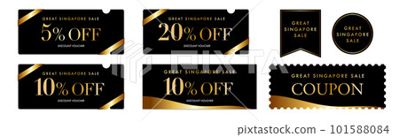 Black and gold coupon vector icon set for Great Singapore Sale 101588084
