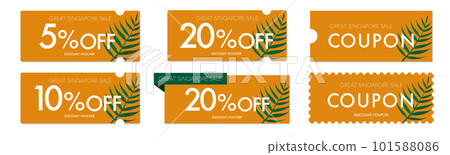 Tropical leaf and orange coupon vector icon set for Great Singapore Sale 101588086