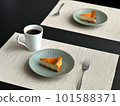 cheesecake and coffee on black background 101588371