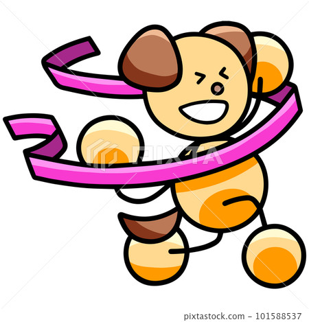 Illustration of a dog cutting the goal tape dog Illustration of a dog cutting the goal tape dog 101588537