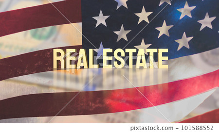 The gold text real estate on Usa flag for business concept 3d rendering The gold text real estate on Usa flag for business concept 3d rendering 101588552