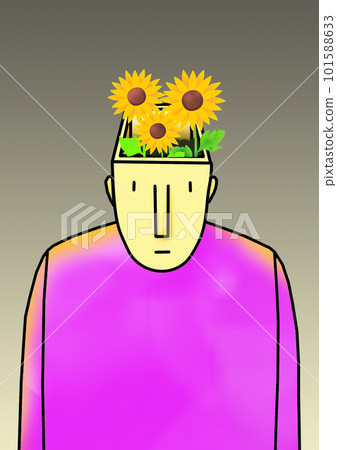 Man with a flower in his head. illustration of plant and flower Man with a flower in his head. illustration of plant and flower 101588633