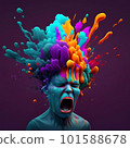 Surprised woman face with colorful paint splashes. 3d rendering 101588678