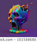 Skull with colorful abstract paint splash. 3d render illustration. 101588680