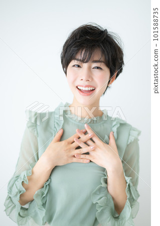 A cute woman looking at you with a smile, in the image of gratitude A cute woman looking at you with a smile, in the image of gratitude 101588735