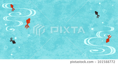 夏天般的金魚和流動的水圖案背景水彩紋理 101588772