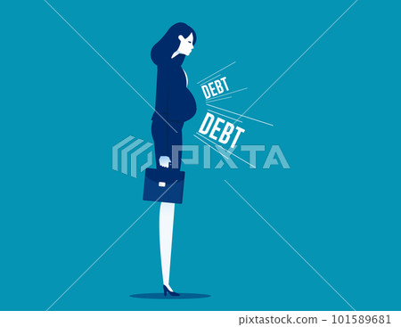 Businesswoman fat debt burden paunch. Business financial vector illustration Businesswoman fat debt burden paunch. Business financial vector illustration 101589681