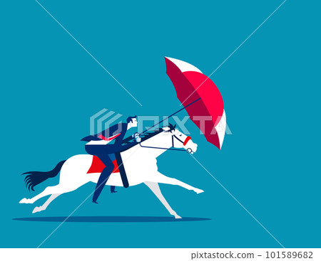 Businessman ride a horse and protect with umbrella. Business horseback riding vector illustration Businessman ride a horse and protect with umbrella. Business horseback riding vector illustration 101589682
