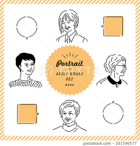 Elderly woman portrait illustration set (monochrome) 101590577