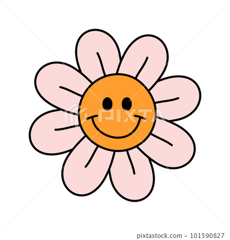 Vector groovy retro colored flower with face Vector groovy retro colored flower with face 101590827