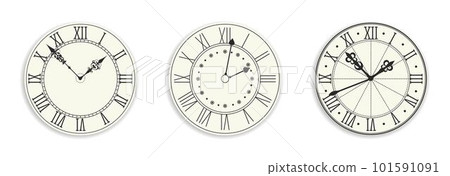 Vintage retro clocks with hands and face vector 101591091
