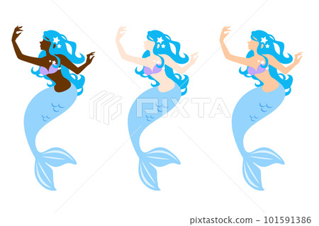 Vector illustration variations of mermaids with different skin colors 101591386