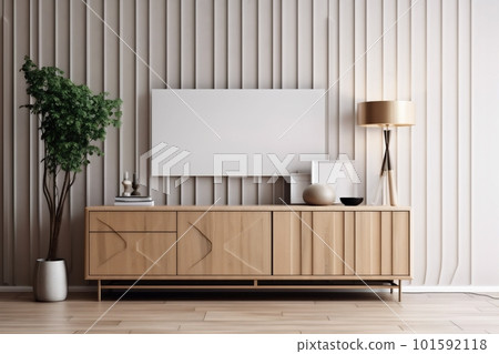 interior background decor living room furniture apartment wooden dresser hardwood chest of drawers house light three-dimensional. Generative AI. 101592118