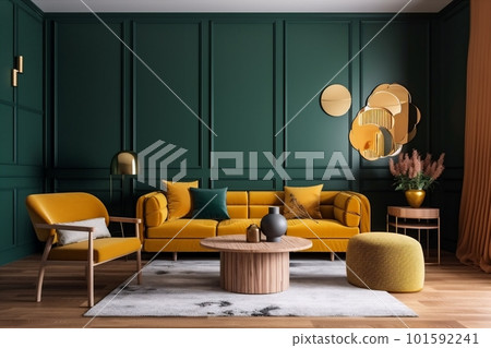 interior background simple lamp space house decoration green sofa lounge room. Generative AI. interior background simple lamp space house decoration green sofa lounge room. Generative AI. 101592241