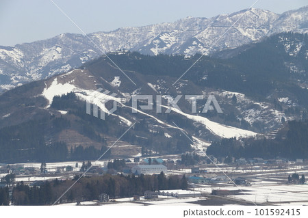 The word “peace” painted on the Hakkai Sanroku Ski Resort (March 2022) 101592415