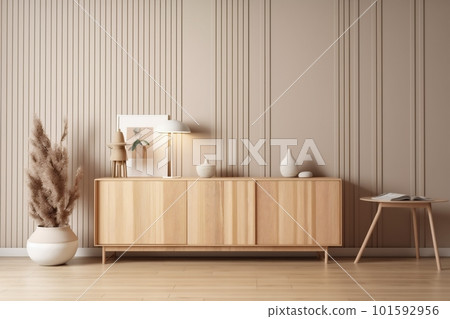 interior background design wooden furniture frame beige classic hardwood living living room. Generative AI. 101592956