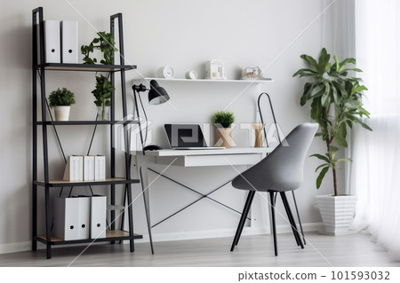 interior background desk chair lifestyle white office workspace plant table business. Generative AI. 101593032