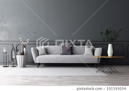 interior white lamp decor lifestyle simple home green house living carpet couch grey. Generative AI. 101593034