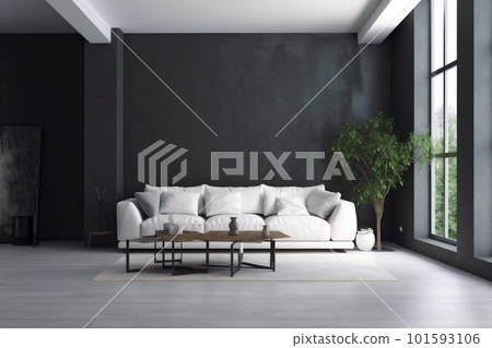 interior background carpet luxury space comfortable scandinavian dark green render concrete apartment cosy. Generative AI. 101593106