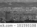 Gunma Prefectural Office seen from the mountain, monochrome 101593108
