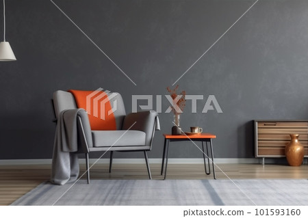 interior background simple living render loft lifestyle lounge indoor concrete wall comfortable. Generative AI. 101593160