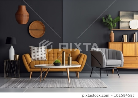 interior background design wall space empty living room room concrete decor stylish. Generative AI. 101594585