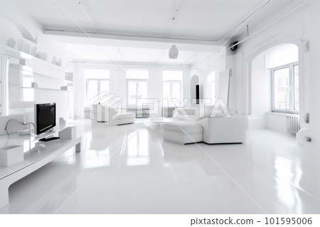 interior white hotel chair indoor inside studio lamp architecture dining table floor. Generative AI. 101595006